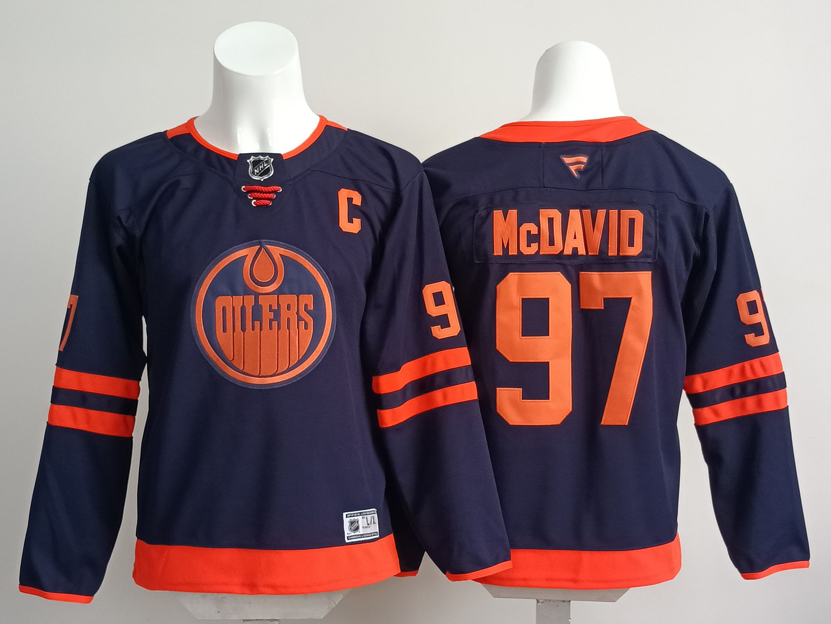 Men 2025 Edmonton Oilers 97 Mcdavid Blue Fanatics Home Premium NHL Jersey style 1